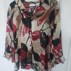 Alfred Dunner Brown and Red leaves button up blouse size 12